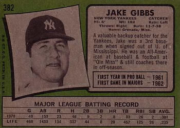 1971 Topps #382 Jake Gibbs Back