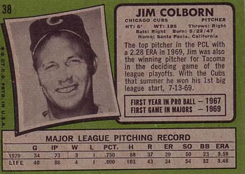 1971 Topps #38 Jim Colborn Back