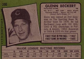 1971 Topps #390 Glenn Beckert Back