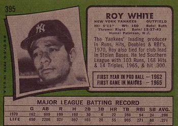 1971 Topps #395 Roy White Back