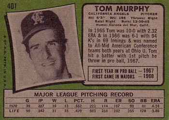 1971 Topps #401 Tom Murphy Back