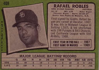 1971 Topps #408 Rafael Robles Back