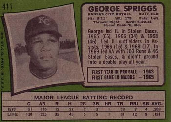 1971 Topps #411 George Spriggs Back