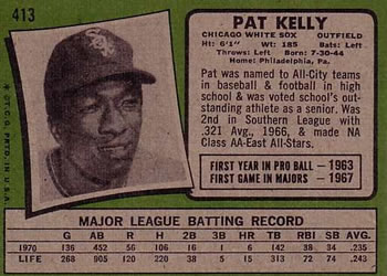 1971 Topps #413 Pat Kelly Back