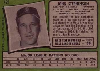 1971 Topps #421 John Stephenson Back