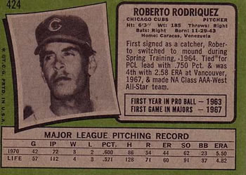 1971 Topps #424 Roberto Rodriguez Back