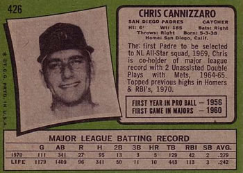 1971 Topps #426 Chris Cannizzaro Back