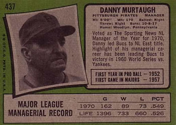 1971 Topps #437 Danny Murtaugh Back