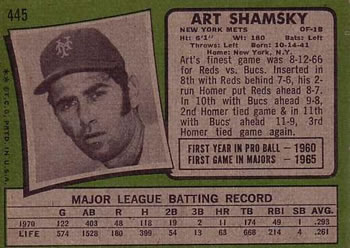 1971 Topps #445 Art Shamsky Back