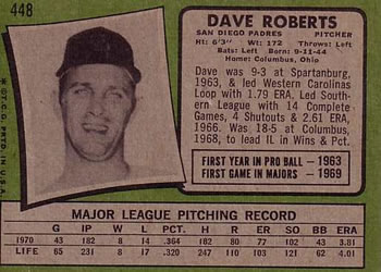 1971 Topps #448 Dave Roberts Back