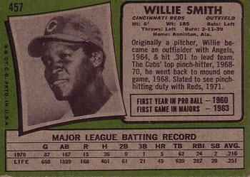 1971 Topps #457 Willie Smith Back
