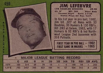 1971 Topps #459 Jim Lefebvre Back