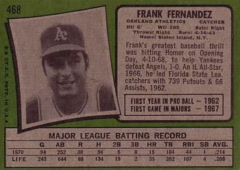 1971 Topps #468 Frank Fernandez Back