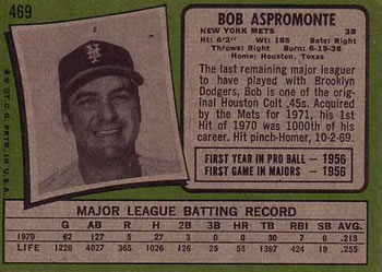 1971 Topps #469 Bob Aspromonte Back