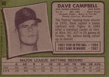 1971 Topps #46 Dave Campbell Back
