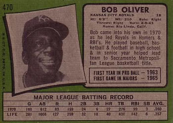 1971 Topps #470 Bob Oliver Back