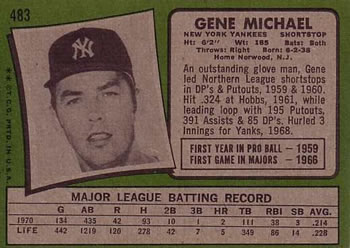 1971 Topps #483 Gene Michael Back