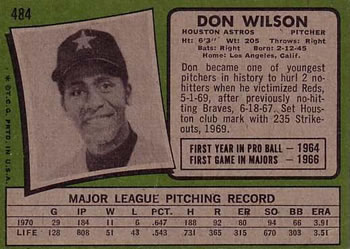 1971 Topps #484 Don Wilson Back