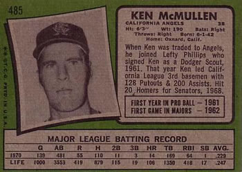 1971 Topps #485 Ken McMullen Back