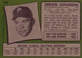 1971 Topps #490 Deron Johnson Back