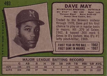 1971 Topps #493 Dave May Back
