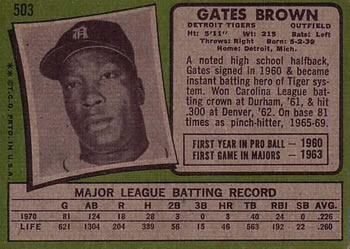1971 Topps #503 Gates Brown Back