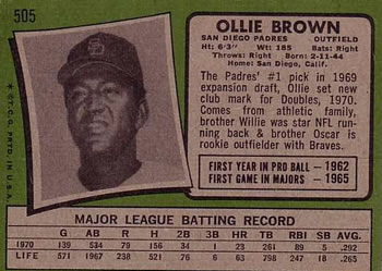 1971 Topps #505 Ollie Brown Back