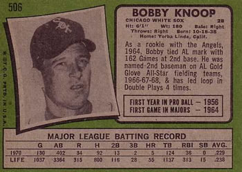 1971 Topps #506 Bobby Knoop Back