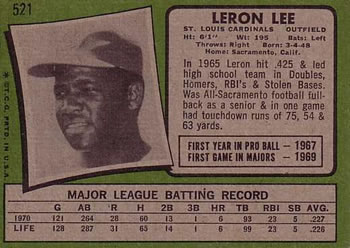 1971 Topps #521 Leron Lee Back