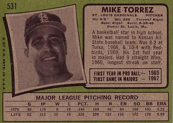 1971 Topps #531 Mike Torrez Back