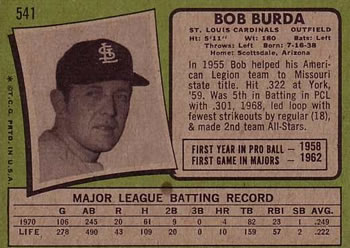 1971 Topps #541 Bob Burda Back