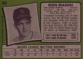 1971 Topps #548 Don Mason Back