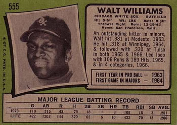 1971 Topps #555 Walt Williams Back