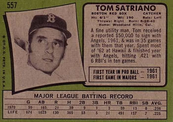 1971 Topps #557 Tom Satriano Back