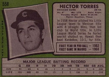 1971 Topps #558 Hector Torres Back