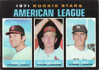 1971 Topps #559 American League 1971 Rookie Stars (Terry Cox / Bill Gogolewski / Gary Jones) Front