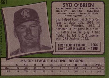 1971 Topps #561 Syd O'Brien Back