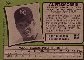 1971 Topps #564 Al Fitzmorris Back