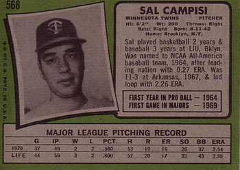 1971 Topps #568 Sal Campisi Back