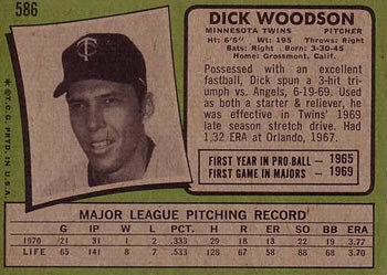 1971 Topps #586 Dick Woodson Back