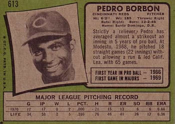 1971 Topps #613 Pedro Borbon Back