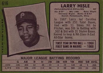 1971 Topps #616 Larry Hisle Back