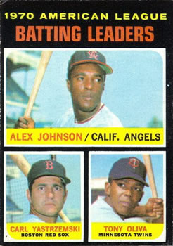 1971 Topps #61 1970 American League Batting Leaders (Alex Johnson / Carl Yastrzemski / Tony Oliva) Front