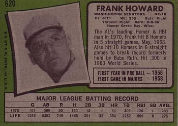 1971 Topps #620 Frank Howard Back