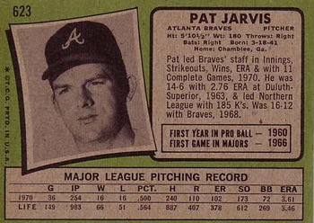 1971 Topps #623 Pat Jarvis Back