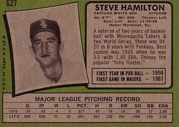 1971 Topps #627 Steve Hamilton Back