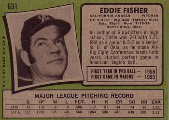 1971 Topps #631 Eddie Fisher Back