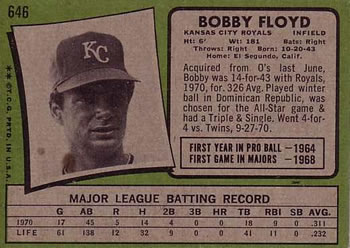 1971 Topps #646 Bobby Floyd Back