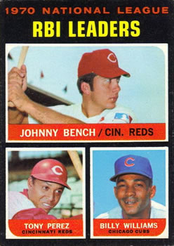 1971 Topps #64 1970 National League RBI Leaders (Johnny Bench / Tony Perez / Billy Williams) Front