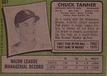 1971 Topps #661 Chuck Tanner Back